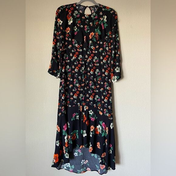 Maje Maxi Black Dress Floral Ruffle Long Sleeve Size S - Picture 6 of 11